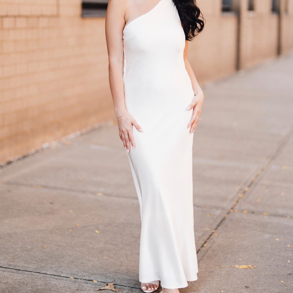 Meshki White Asymmetrical One Shoulder Gown
